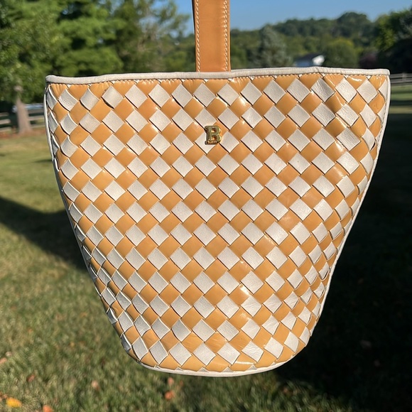 Bally RARE Vintage Woven Patent Leather Small Bucket Bag